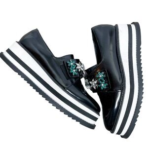 Zara Black Platform Loafers with Embellishments
